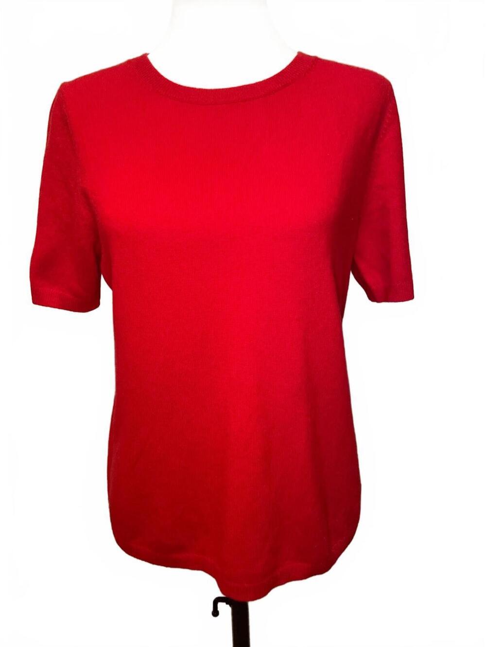 Lands End Red Cashmere Short Sleeve Sweater Womens M Crewneck Minimalist Classic